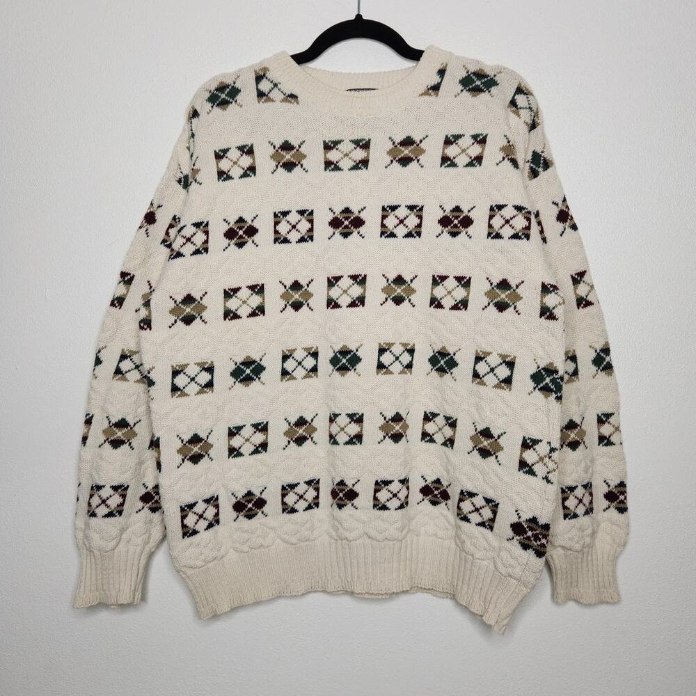 Vintage Knightsbridge Crewneck Sweater Golf Argyle Prep Collegiate Grandpa Knit